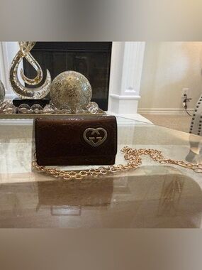 Gucci GG Guccissima Monogram Gold Heart Logo Key Card Holder